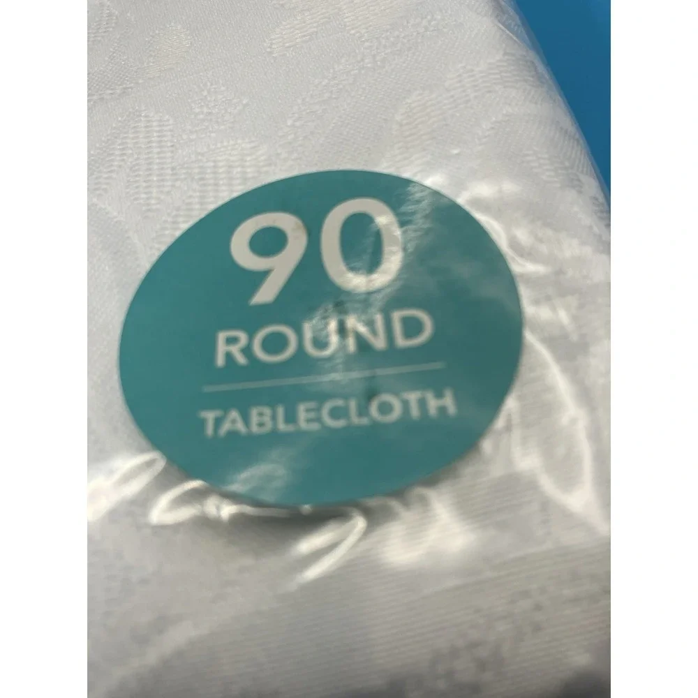 NEW Caiden White Round Tablecloth 90